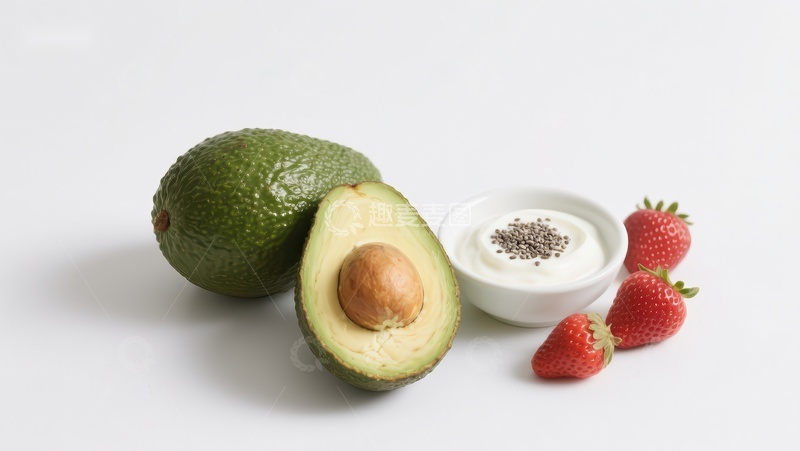 高清大图下载【趣麦麦图】新鲜牛油果与草莓酸奶组合