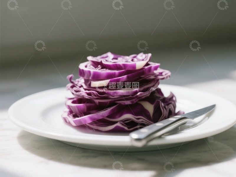 高清大图下载【趣麦麦图】切片紫甘蓝置于白色盘中