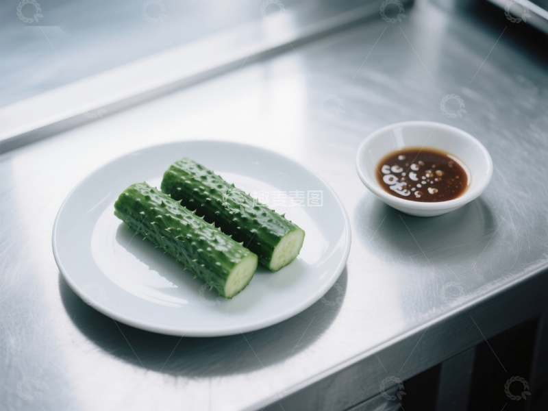 高清大图下载【趣麦麦图】切片黄瓜配蘸酱，简洁美食摆盘