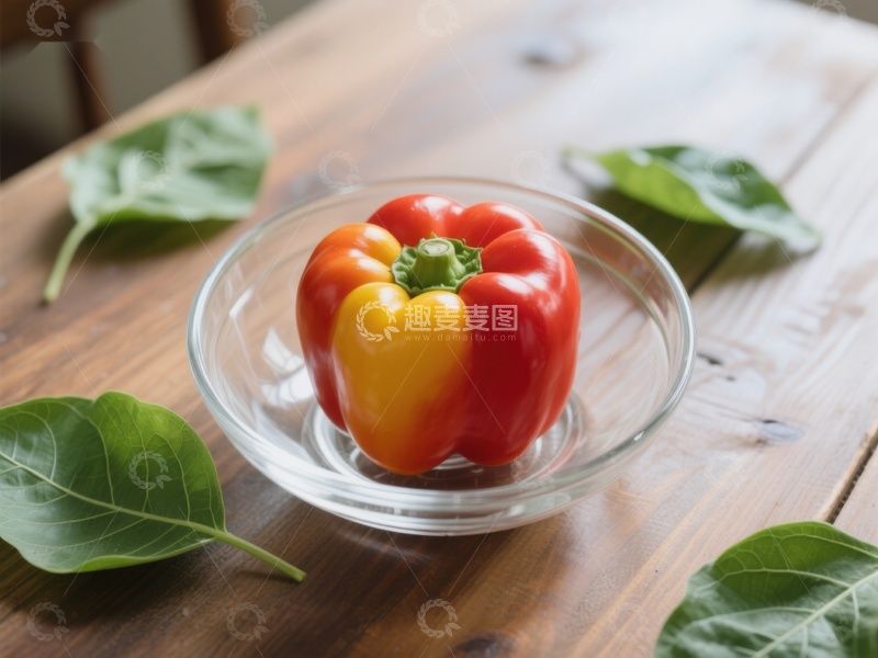 高清大图下载【趣麦麦图】红黄相间的甜椒置于透明碗中