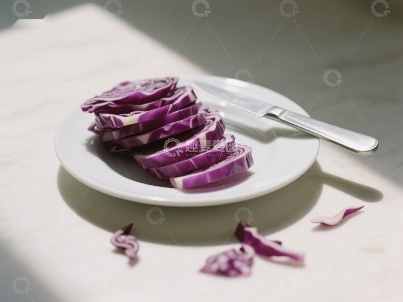 高清大图下载【趣麦麦图】切片紫甘蓝置于白色盘中