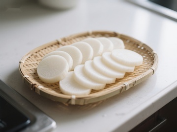 切片白萝卜置于竹篮中