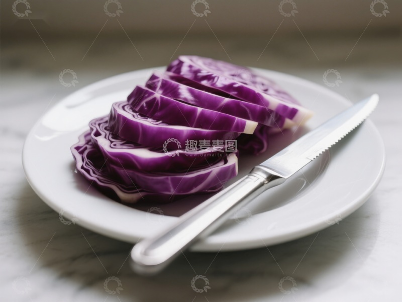高清大图下载【趣麦麦图】切片紫甘蓝与刀具