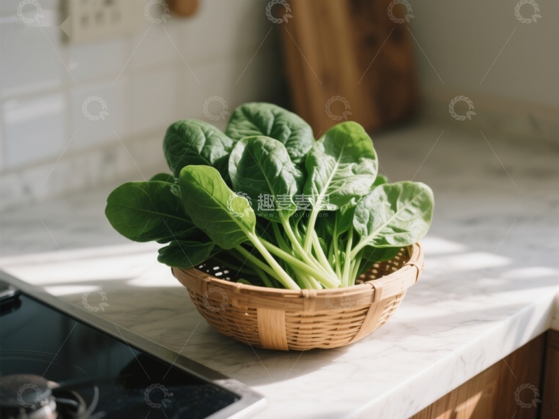 高清大图下载【趣麦麦图】厨房台面上的菠菜篮