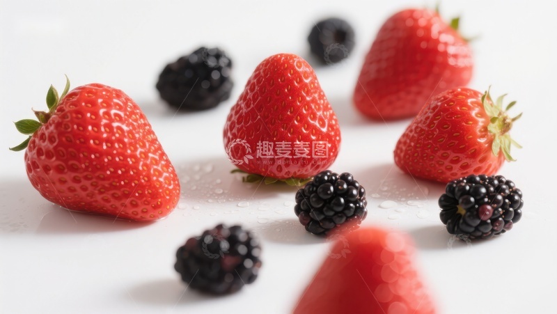 高清大图下载【趣麦麦图】新鲜草莓与黑莓的特写