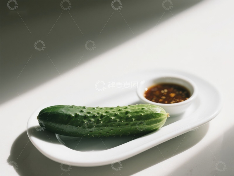 高清大图下载【趣麦麦图】黄瓜与蘸料，简洁美食摆盘