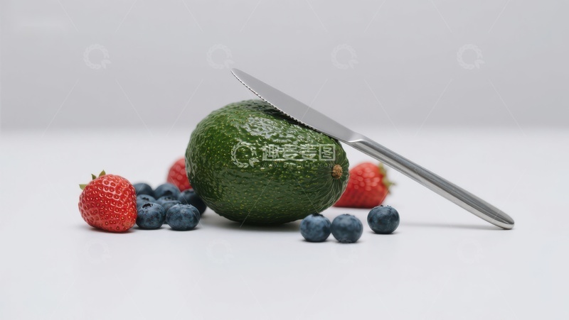 高清大图下载【趣麦麦图】刀切牛油果与草莓蓝莓