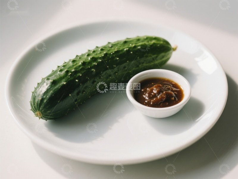高清大图下载【趣麦麦图】新鲜黄瓜配酱料，简约美食呈现