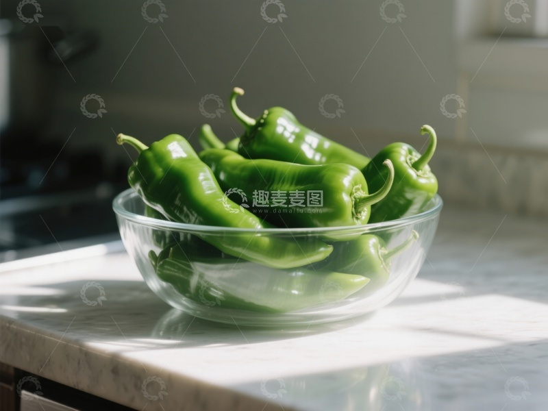 高清大图下载【趣麦麦图】玻璃碗中的青椒