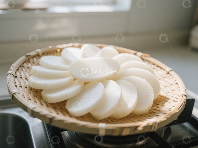 高清大图下载【趣麦麦图】竹篮中的切片萝卜