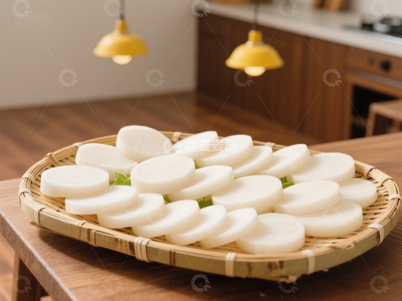 高清大图下载【趣麦麦图】竹篮盛放的切片白萝卜