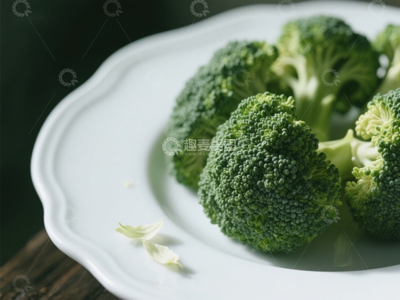 高清大图下载【趣麦麦图】新鲜西兰花置于白色盘中