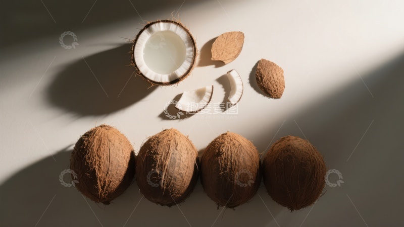 高清大图下载【趣麦麦图】椰子与椰肉的光影展示
