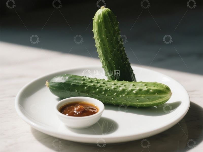 高清大图下载【趣麦麦图】盘中黄瓜配酱料