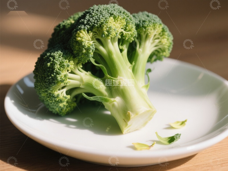 高清大图下载【趣麦麦图】新鲜西兰花置于白色盘中