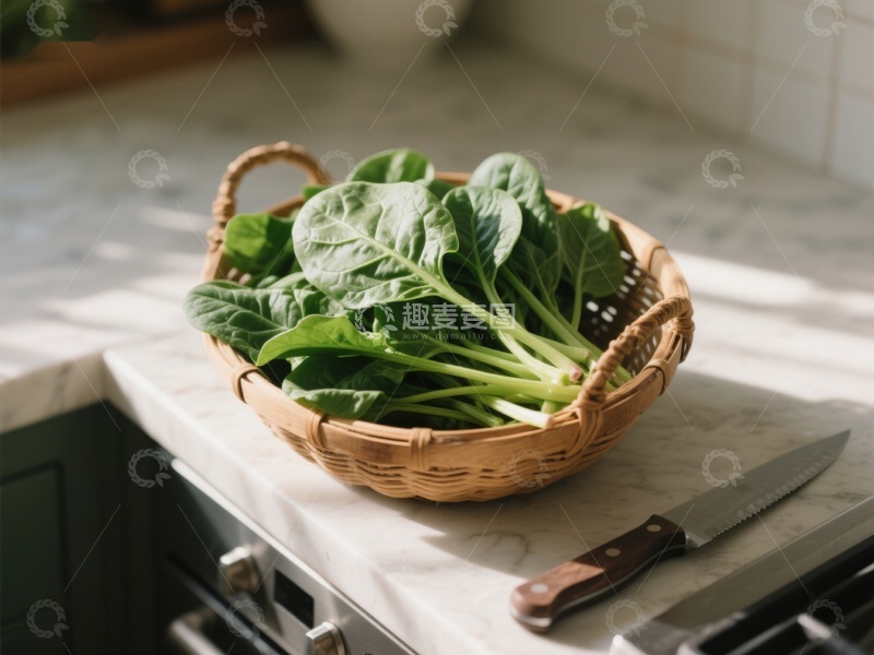 高清大图下载【趣麦麦图】篮子里的新鲜绿叶蔬菜