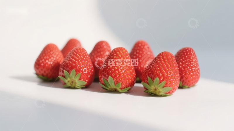 高清大图下载【趣麦麦图】新鲜草莓排列在白色背景上