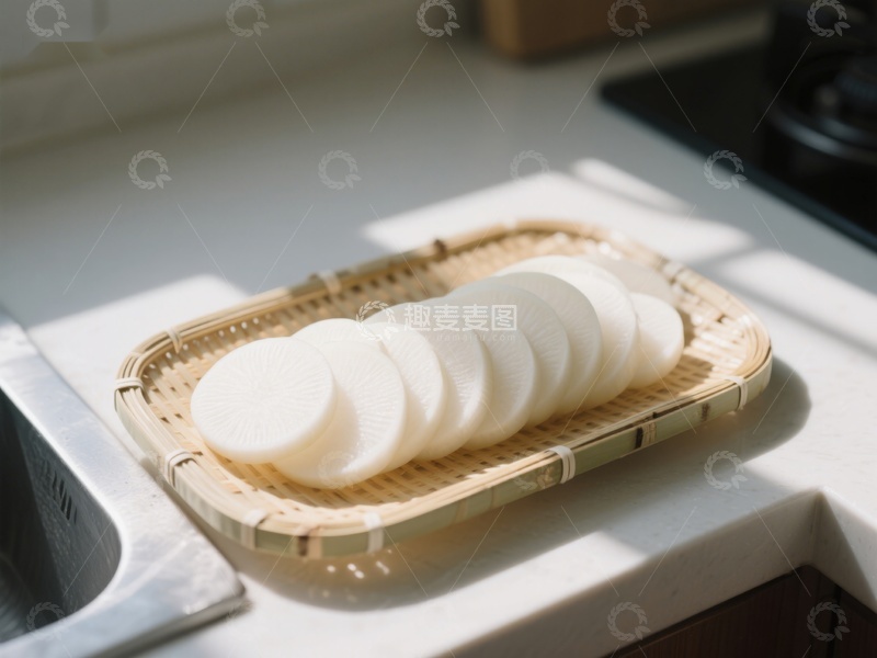 高清大图下载【趣麦麦图】竹篮中的切片白萝卜