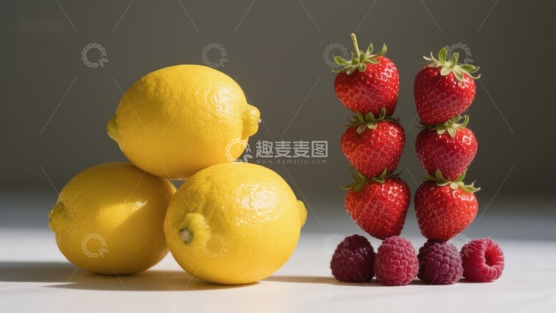 高清大图下载【趣麦麦图】柠檬与草莓的色彩对比