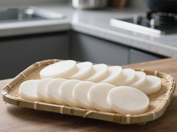 切片白萝卜置于竹篮中