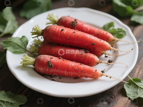 新鲜胡萝卜盘中摆放