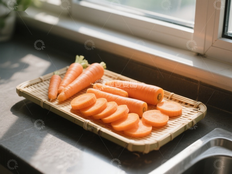 高清大图下载【趣麦麦图】窗边切好的胡萝卜