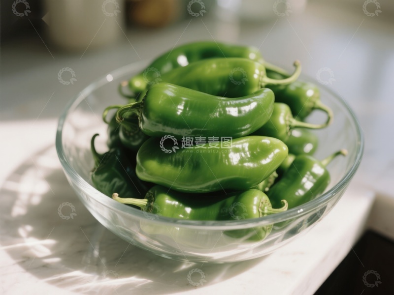 高清大图下载【趣麦麦图】玻璃碗中的青椒