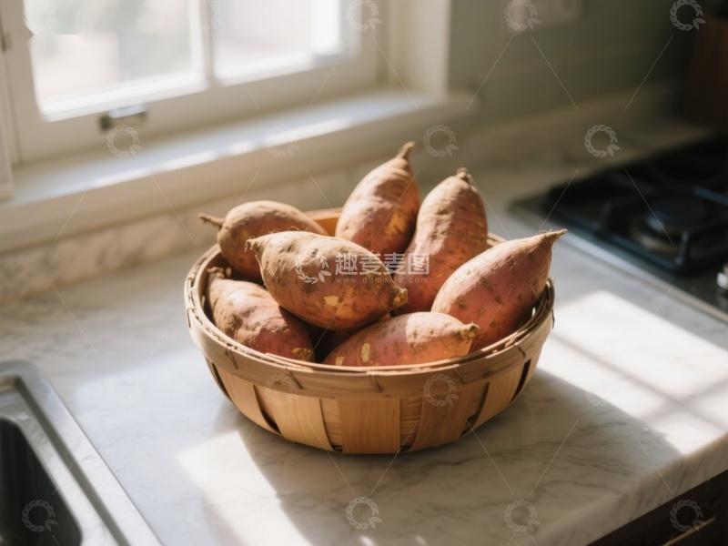 高清大图下载【趣麦麦图】厨房窗边的红薯篮