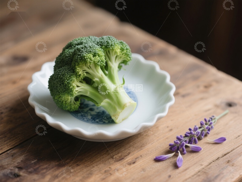 高清大图下载【趣麦麦图】盘中西兰花与薰衣草