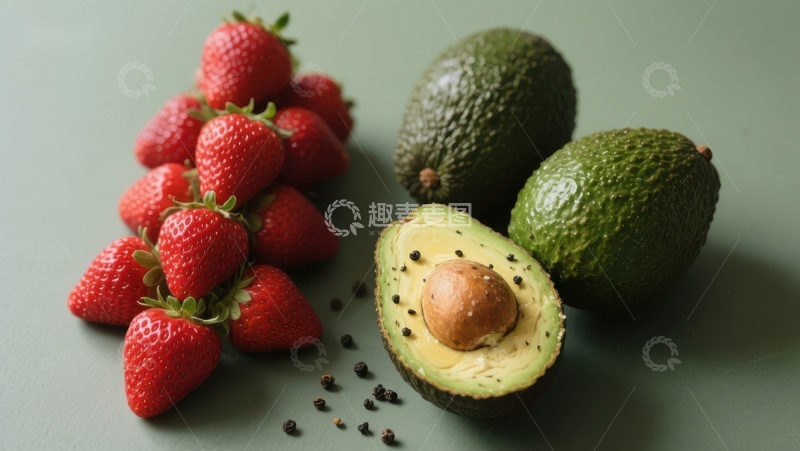 高清大图下载【趣麦麦图】新鲜草莓与牛油果的组合