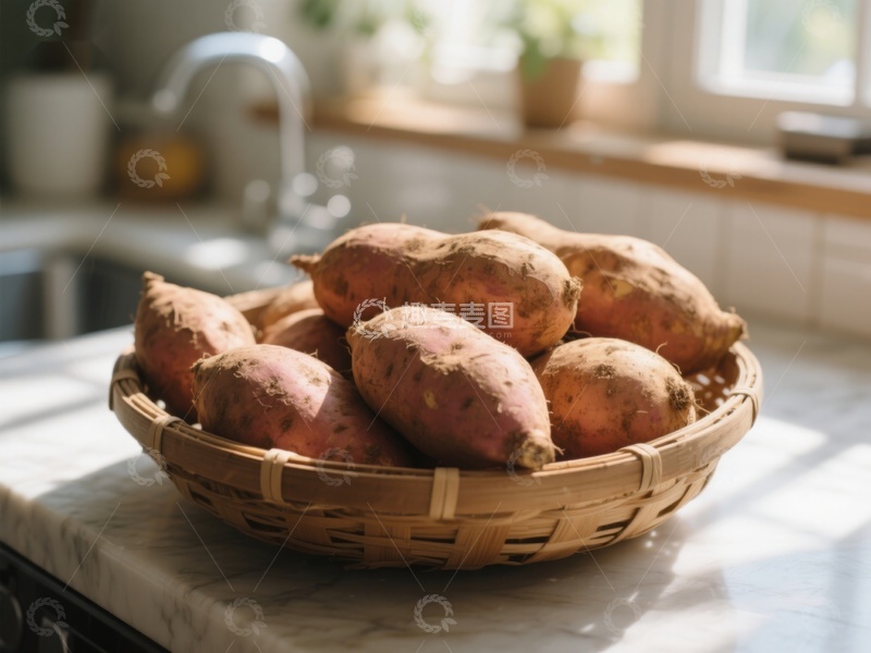 高清大图下载【趣麦麦图】厨房台面上的红薯篮