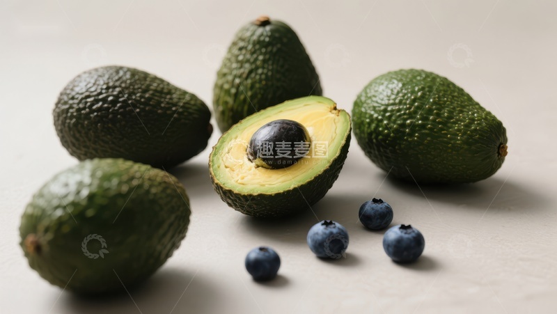 高清大图下载【趣麦麦图】新鲜牛油果与蓝莓的静物组合