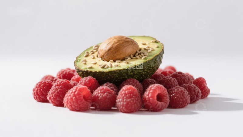 高清大图下载【趣麦麦图】切开的牛油果与新鲜覆盆子