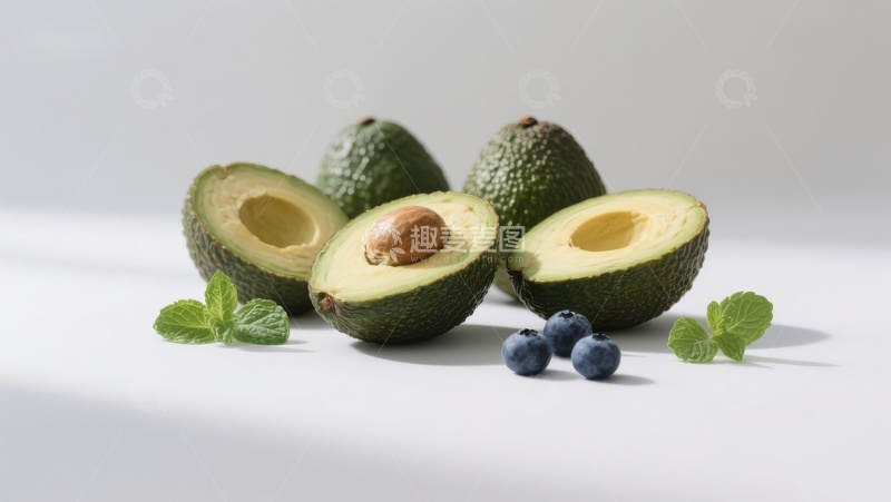 高清大图下载【趣麦麦图】新鲜牛油果与蓝莓的健康组合