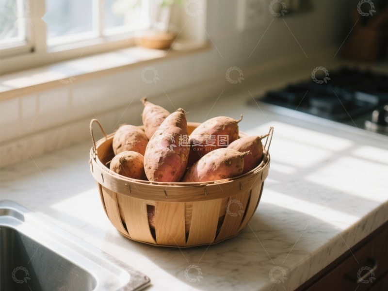 高清大图下载【趣麦麦图】厨房台面上的红薯篮