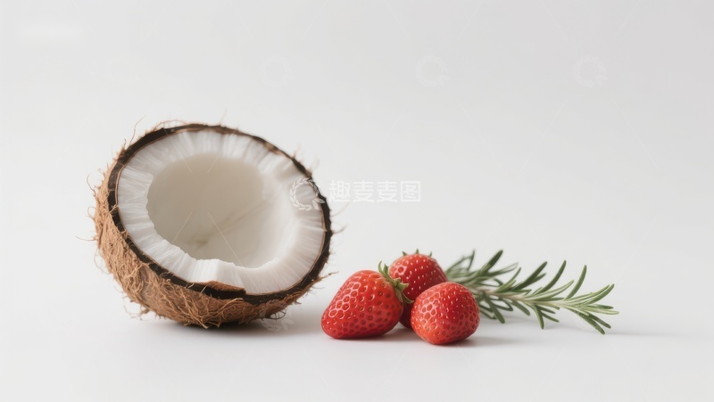 高清大图下载【趣麦麦图】椰子草莓与迷迭香的清新组合