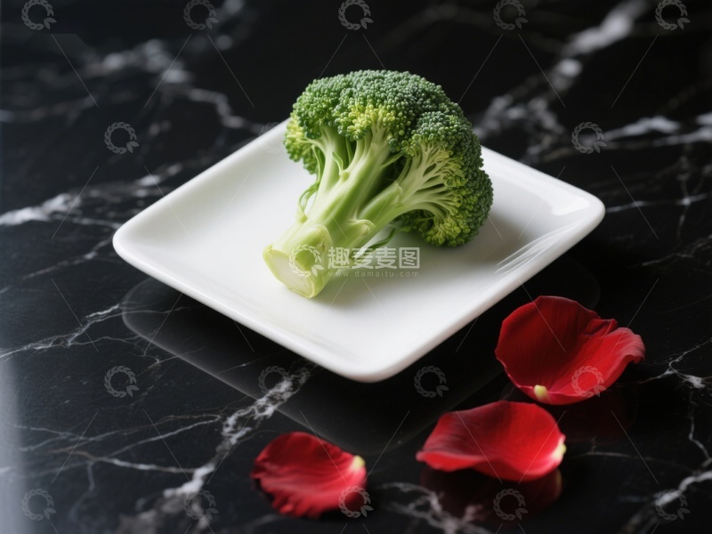 高清大图下载【趣麦麦图】盘中西兰花与玫瑰花瓣