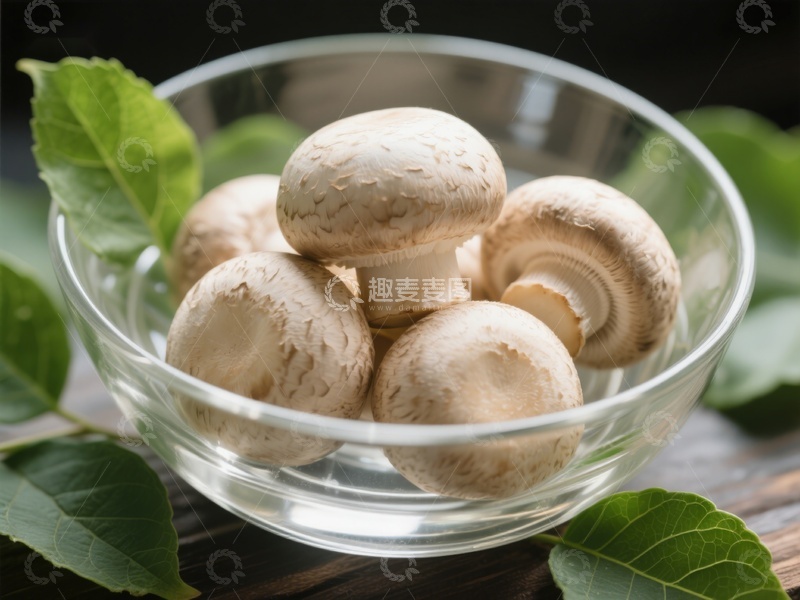 高清大图下载【趣麦麦图】玻璃碗中的新鲜蘑菇