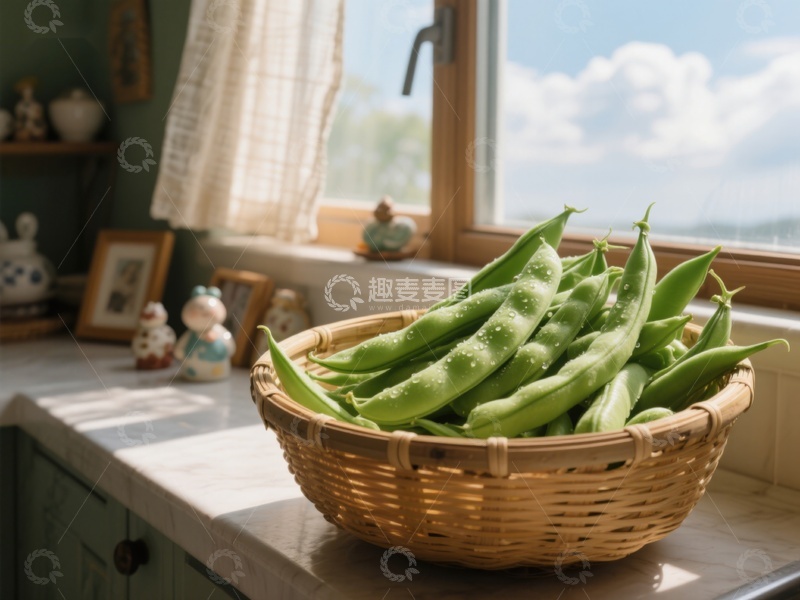 高清大图下载【趣麦麦图】窗边篮子里的新鲜豌豆