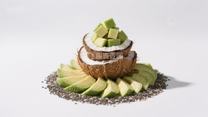 高清大图下载【趣麦麦图】椰子与牛油果的健康组合