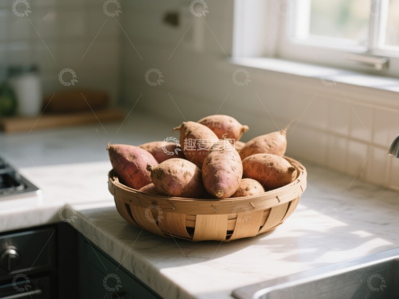 高清大图下载【趣麦麦图】厨房台面上的红薯篮