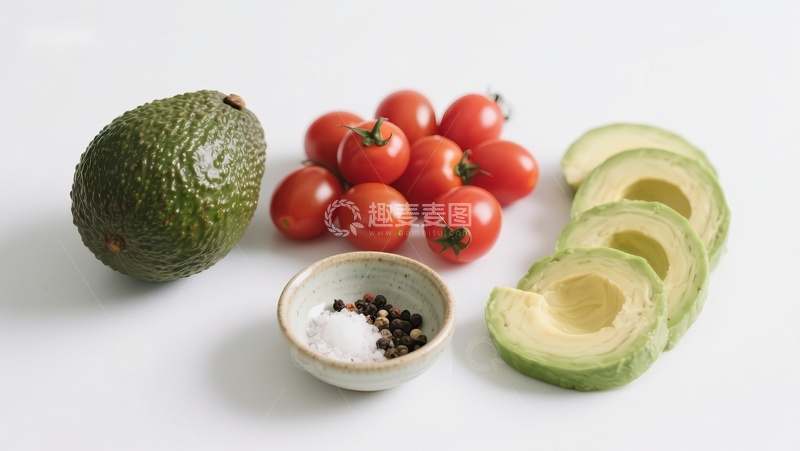 高清大图下载【趣麦麦图】新鲜食材：牛油果、樱桃番茄与调料