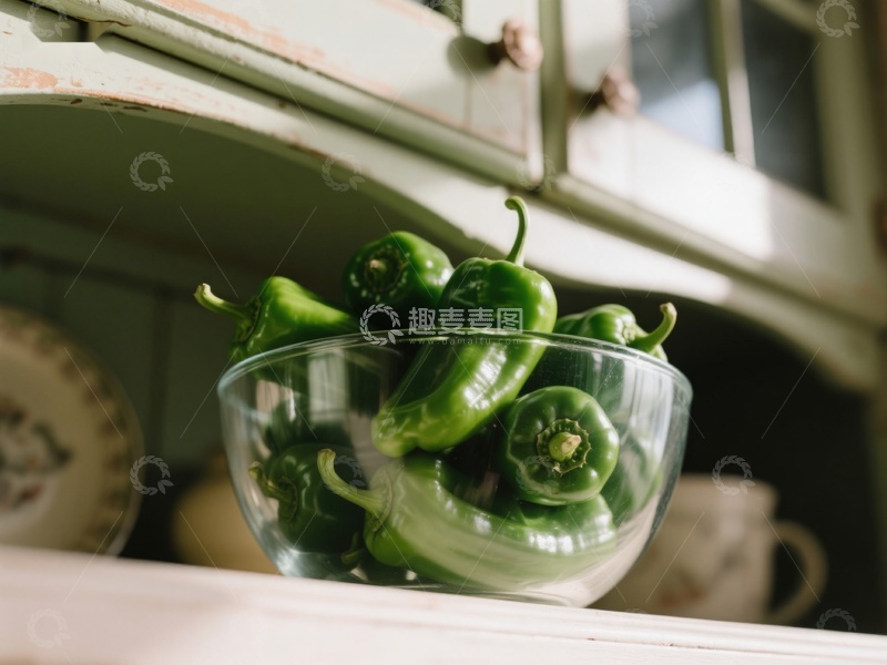 高清大图下载【趣麦麦图】玻璃碗中的青椒
