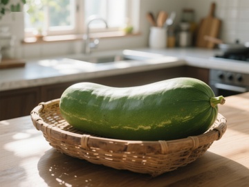 厨房台面上的绿色冬瓜