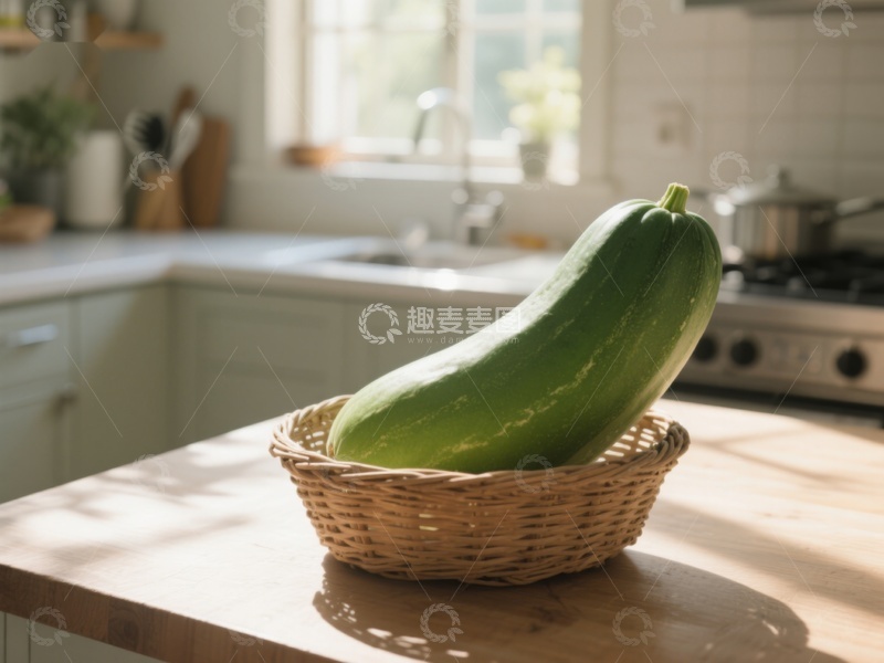 高清大图下载【趣麦麦图】厨房台面上的绿色南瓜
