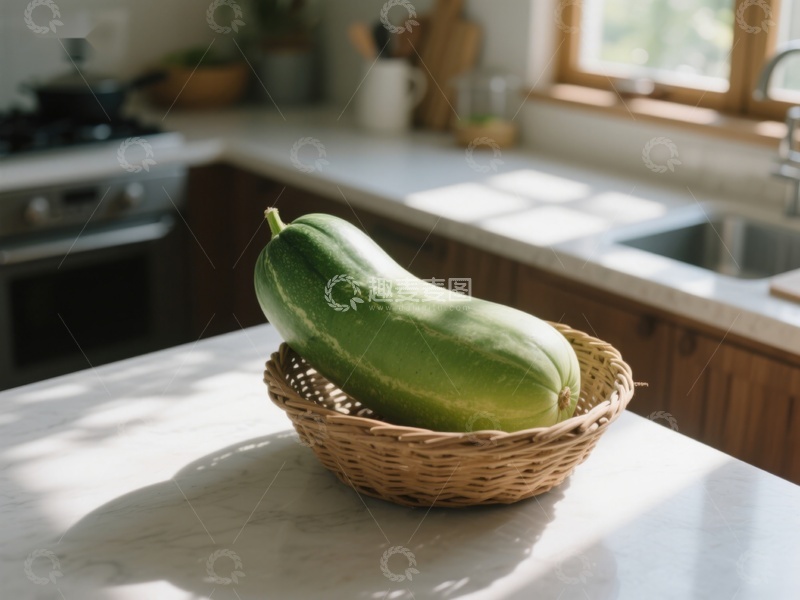 高清大图下载【趣麦麦图】厨房台面上的绿色南瓜