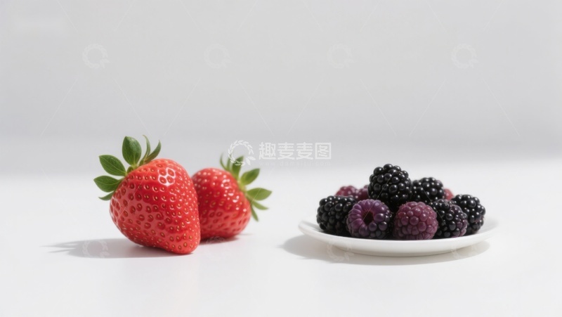 高清大图下载【趣麦麦图】草莓与黑莓的清新对比