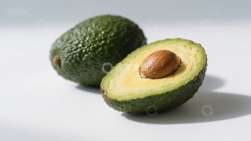 高清大图下载【趣麦麦图】新鲜牛油果，一半切开展示果核
