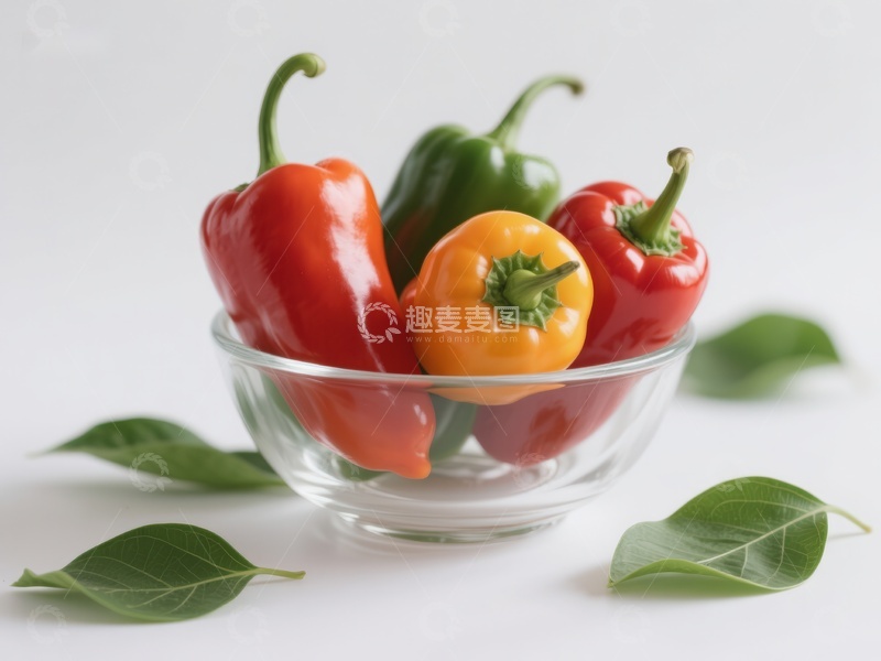 高清大图下载【趣麦麦图】色彩鲜艳的甜椒置于玻璃碗中
