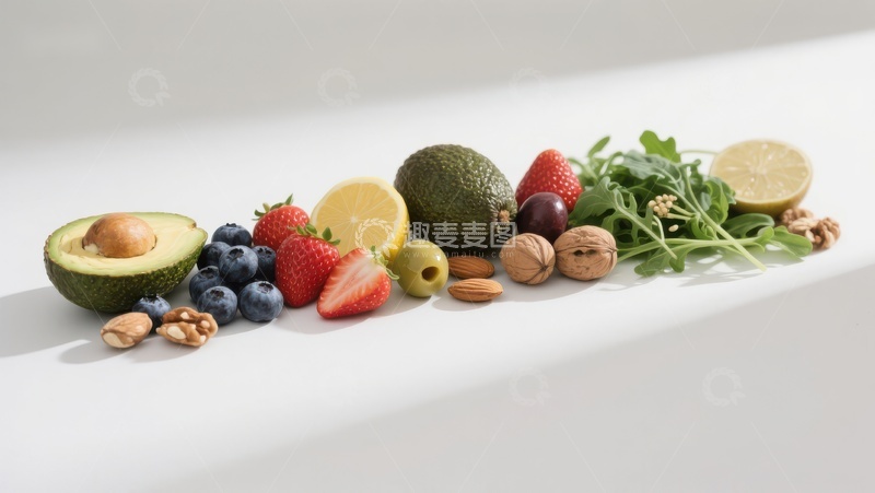 高清大图下载【趣麦麦图】新鲜水果坚果与香草的健康组合